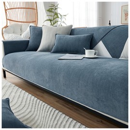 NUODWELL Herringbone Chenille Sofa Cover 1/2/3/4 Seater, Furniture Protector Couch Cover Universal Non-Slip L Shape Couch Cover Quilted Corner Slipcovers for Living Room (Grey Blue, 70 * 210cm)
