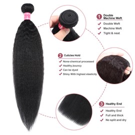 Releek Kinky Straight Bundles Human Hair Yaki Straight 16 18 20 22 Inch 4 Bundles 12A 100% Unprocessed Brazilian Human Hair Quick Weave Kinkystraight Bundles Natural Black Hair Extensions