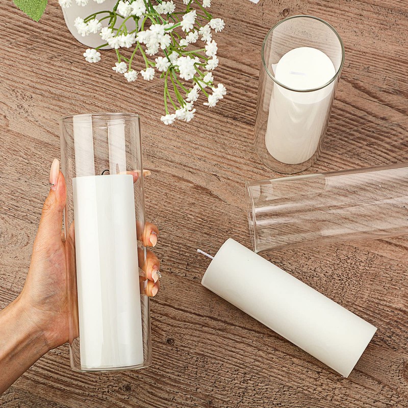 Didaey 3 Sets White Pillar Candles and Glass Candle Holders,
