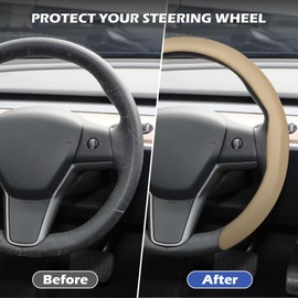 frani Nappa Leather Steering Wheel Cover, Universal 15 Inch Premium Non-Slip Steering Wheel Cover Beige