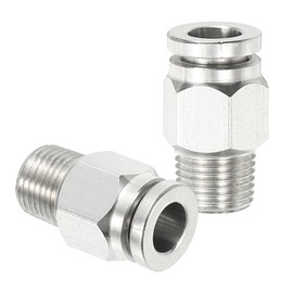 Sourcing Map 2 Pcs 304 Stainless Steel Quick Connect Push Fitting, 1/4" OD x 1/8" NPT, Pneumatic, Silver