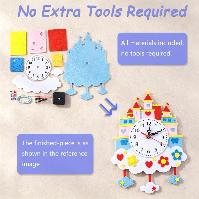 4 Pcs Felt DIY Wall Clock Craft Kit, Teaching Clock,