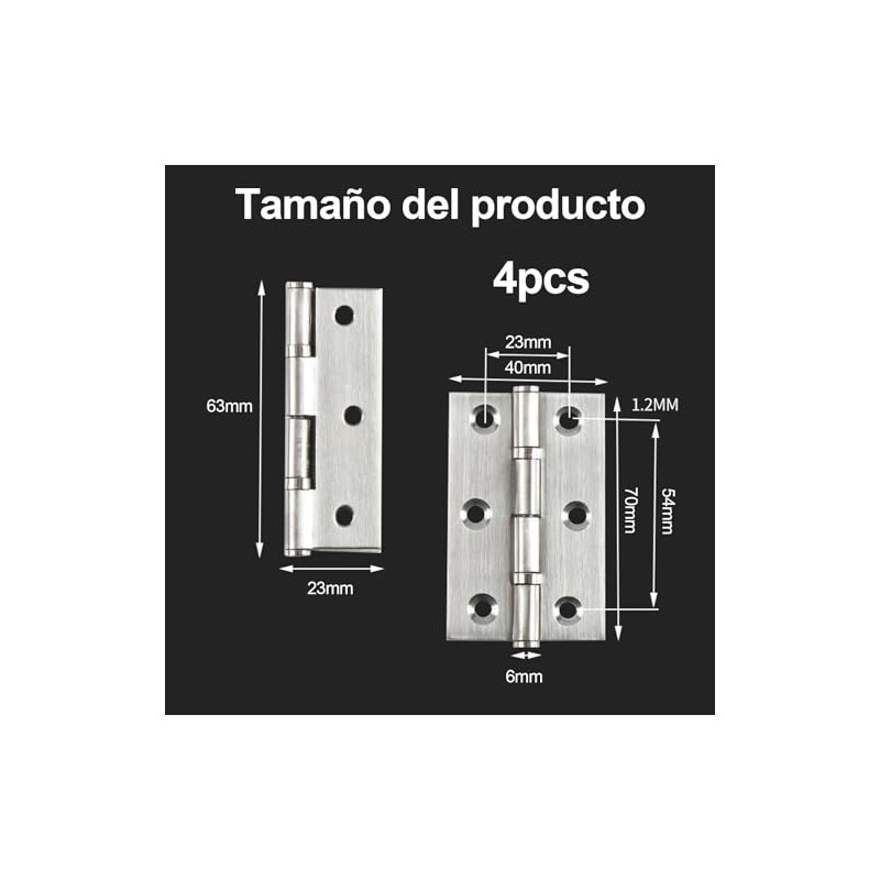Bisagras para Puerta de Acero Inoxidable, 4 piezas Bisagras de