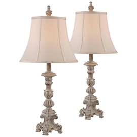 Regency Hill Elize Traditional French Country Style Vintage White Washed Candlestick Table Lamps 26.5" High Set of 2 Bell Shade for Living Room Bedroom House Bedside Nightstand Home Office