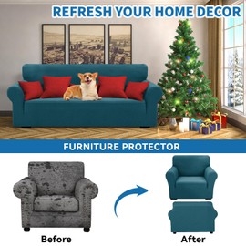 XINEAGE New Stretch Armchair Covers 1 Piece Chair Slipcovers Chair Protector for Living Room Thick Soft Chair Cover with Elastic Bottom Couch Cover for Pets Kids (Chair, Peacock Blue)