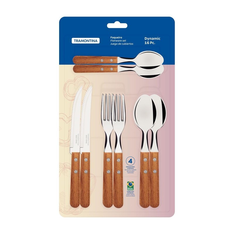 Tramontina 22399/003 TRAMONTINA Wooden Tableware Set of 16 Natural Wood
