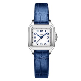 VXFAIZY Dainty Square Watch for Women with Easy Read Arabic Numeral Ladies Dress Watches (Blue Silver)