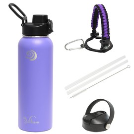 Yerbam 40oz Stainless Steel Insulated Water Bottle One-Touch Open Chug Lid & Covered Straw Lid Wide Mouth Direct Drink Paracord Strap Dishwasher Safe Leakproof Sweat-Free BPA-Free (Violet Blue)