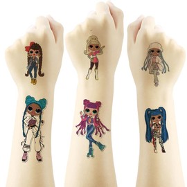 LOL Dolls Temporary Tattoos,4 Sheets 100+ Patterns Temporary Waterproof Removable, Birthday Party Bag Filler