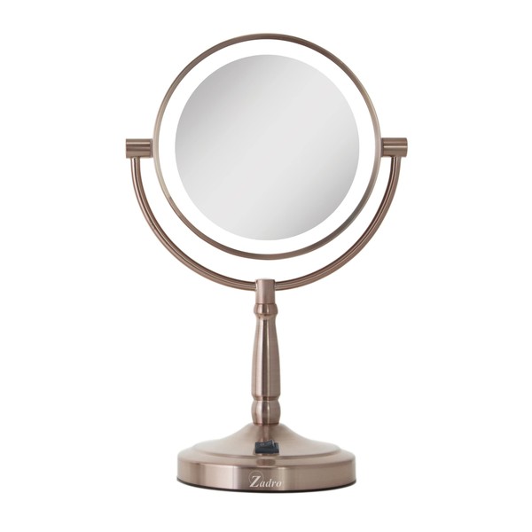 Zadro 9" Round LED Makeup Mirror with Lights and Magnification 5&10X/1X AA Battery Operated Swivel Lighted Makeup Mirror