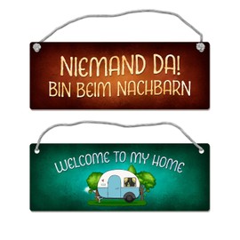 Welcome to my home or bin at the neighbour reversible sign with cord camping camper