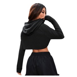 SweatyRocks Women's Crop Hoodie Pullover Very Short Sweatshirts Long Sleeve Jumper Round Collar Cut Outs Shirts with Hood, black