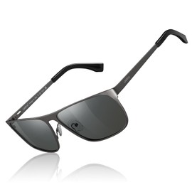 CARFIA Metal Men's Polarised Sunglasses UV400 Protection Spring Hinges Eyewear with Flat Rectangle Shape for Driving Outdoor Activities