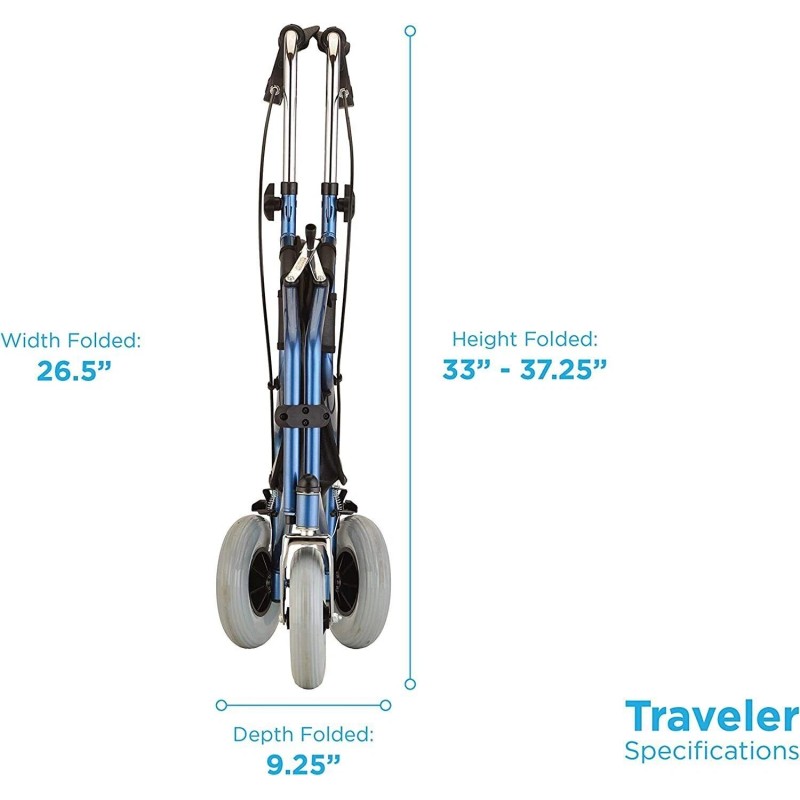 Nova Medical NEW- NOVA DELUXE 3 WHEEL TRAVELER ROLLATOR- Fits