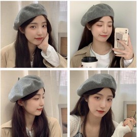 Rayinblue Women Vintage French Beret Beanie Elegant Soft Stretchy Cap Lightweight Classic Solid Winter Hat, Gray, One Size