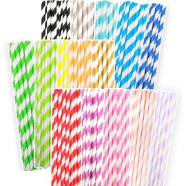 Gcardist Stripe Paper Straws for Drinking Disposable Straws 100pcs Disposable Straws Bulk（15 Pattern）