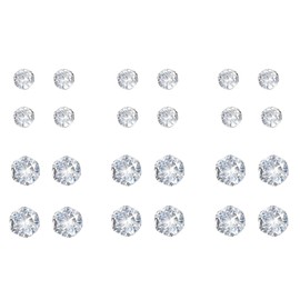 Silver Earrings Stud For Women Girls Men, 12 Pairs Small Sleeper Cartilage Studs Cubic Zirconia Stud Crystal Diamond Earrings Set Jewellery For Multiple Piercing Women Girls Mens (12 Pairs)