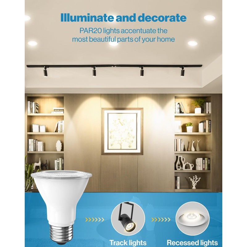 Sunco 10 Pack PAR20 LED Bulbs, Flood Light Bulb Outdoor,
