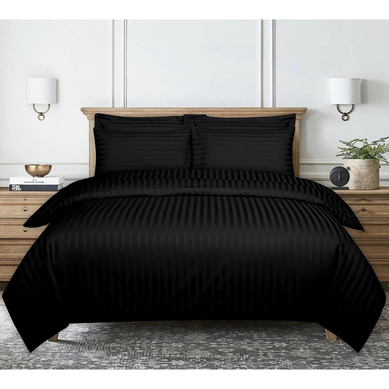 Ev Dekor® Single Duvet Cover Set Hotel Quality Stripes Satin