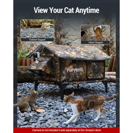 Heated Cat House for Outside,Extremely Weatherproof&Insulated in Winter,Elevated Outdoor Cat Shelter with Waterproof Eaves&Escape Door for Feral Stray Barn Cats(Leaves,M)