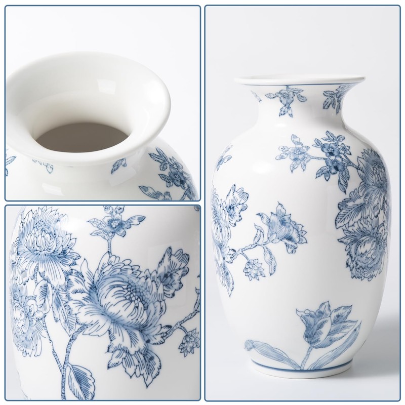 Magclay Blue and White Vase for Home Decor, Ceramic Chinoiserie