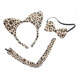 Leopard Print Set Ears, Tail Bow & Tie Bowtie Fancy Dress