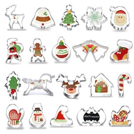 Okaytec Christmas Cookie Cutters Set - 20 Pieces Cookie Cutters with Santa & Sleigh & Elk & Snowflake etc. - Stainless Steel Cookie Cutters for Christmas