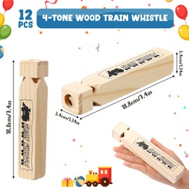 Lenwen 12 Pcs 7.4" Wooden Train Whistles for Kids 4 Tones Train Themed Party Favors Noisemaker Toys for Birthday Party Carnival Prize Educational Game