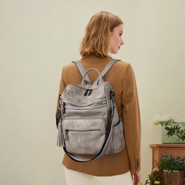 Shrrie Backpack Purse for Women Leather Backpack Fashion Designer Travel Backpack Convertible Shoulder Bag