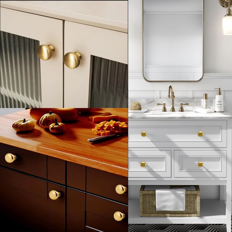 OctinPris Gold Cabinet Knobs, Polished Chrome Gold Drawer Knob Round