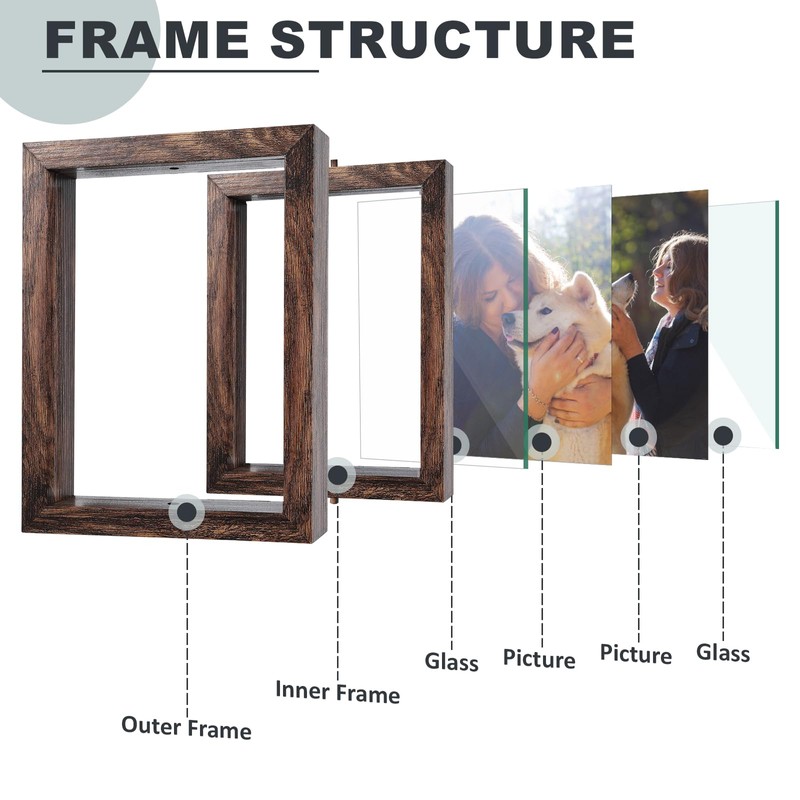 4x6 Rotating Floating Photo Frame - 360° Spinning Wooden Tabletop