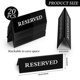 WENLISELL 20 PCS Reserved Signs for Tables, Acrylic Table Top Reserved Sign, Black Tent Sign for Restaurant, Business, Office, Meeting, Party