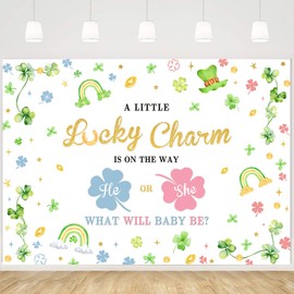 MEHOFOND St.Patrick's Day Gender Reveal Backdrop Lucky Charm Baby Shower Party Decor Banner Supplies Pink or Green Shamrock Background Supplies Photo Booth Props 7x5ft