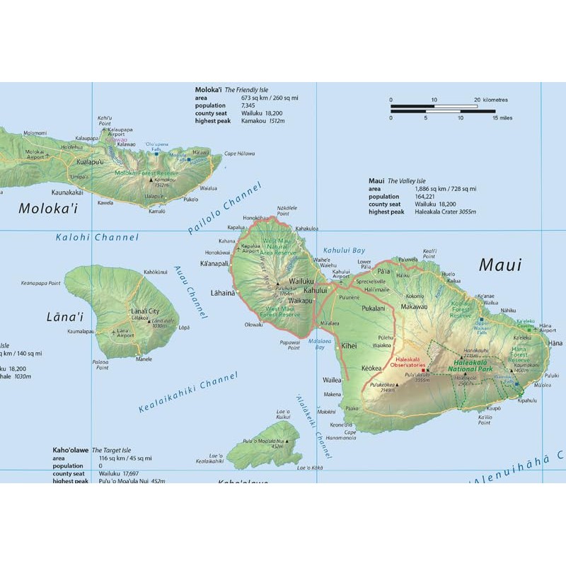 Hawaii Physical State Map - 23.3 x 16.5 Inches -