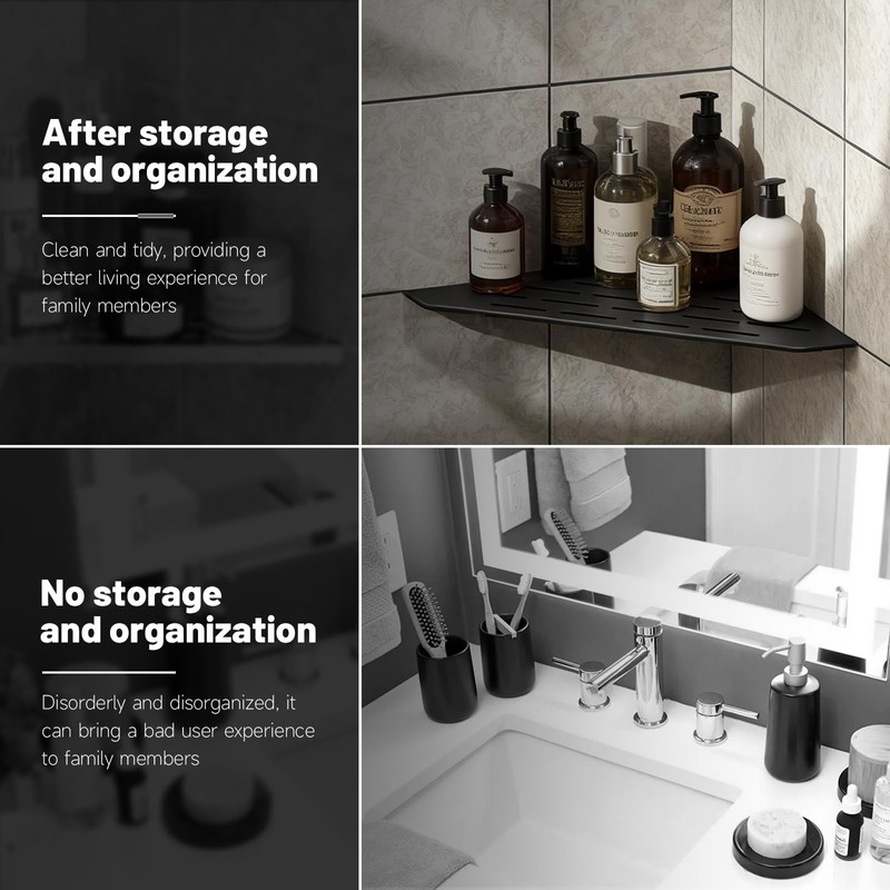 Matte Black Shower Corner Shelf 10-inch 2 Pcs Wall Mount