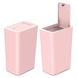 mzxoo 2 Pack Pink Slim Space-Saving Trash Can with Press Top Lid, 15L 4 Gallon Cute Durable Plastic Garbage Bin for Kitchen, Bathroom, RV, Office, Small Container Wastebasket for Narrow Spaces (Pink)