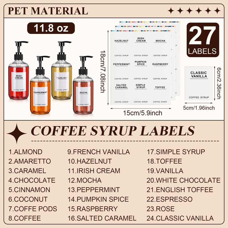 Mumufy Set of 12 Coffee Syrup Dispenser PET Syrup Pump