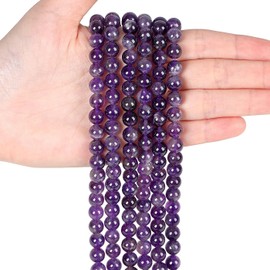 XIANNVXI Natural Stone Purple Beads for Threading with Hole Round Amethyst Crystals Gemstones for Threading Beads for Bracelets Chains DIY Jewellery Crafts 8 mm (Approx. 47 Pieces