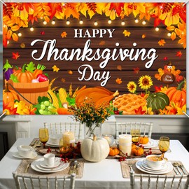 Avezano Happy Thanksgiving Backdrop Banner Fall Pumpkin Maple Leaf Photography Background for Thanksgiving Day Friends Gathering Autumn Harvest Party Decorations (6x3.6ft)