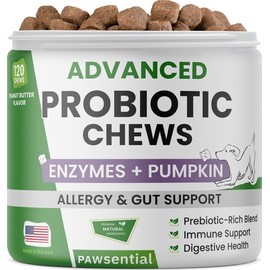 Probiotic, Enzyme, Prebiotic, Dog Chews for Digestive Support - Helps with Stool Consistency, Gas, Constipation, Diarrhea - 120 Chews Single Pack Duck