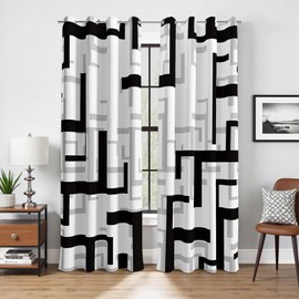 weesire Modern Blackout Curtains for Bedroom Living Room 2 Panels 100% Blackout Black and White Pattern Curtains Abstract Curtains, 52x96 Inches