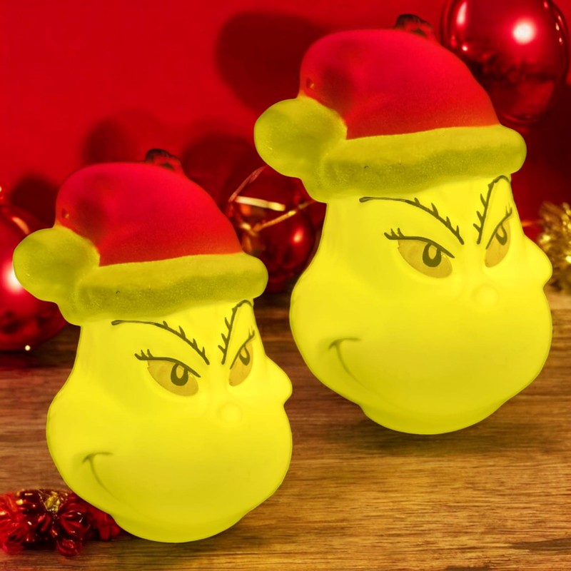 Grinch Face Christmas Tree Baubles, Light Up, Holiday Ornaments with