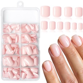 LoveOurHome 240pc Square Press on Nails Short Fake Nails with Glue & Tabs, Short Nails Press on Nails Square Acrylic Nails Light Pink False Nails Artificial Fingernails Women Girls Kids Stick Nails