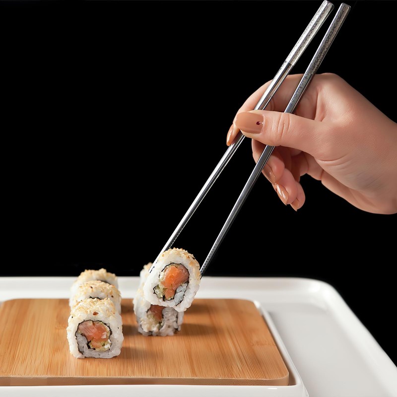 5 Pairs SUS304 Stainless Steel Chopsticks, Reusable Metal Chopsticks,Square Lightweight