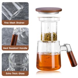 Glass Tea Cup with Infuser and Lid, Borosilicate Glass Tea Mug, 18.6oz/550ml, Microwave & Dishwasher Safe, Teacup with Filter for Loose Leaf Tea, Blooming Tea, Tea Bag, Gift for Family (T1)