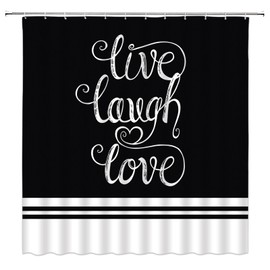 AMFD Live Laugh Love Shower Curtain Black and White Bath Curtains Motivational and Inspirational Quote Modern Fashion Fabric Bathroom Decor Set 70x70 Inches with Hooks