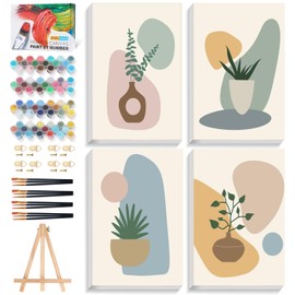 4 Pack Framed Paint by Numbers Kit for Adults Beginner & Kids, Flowers Vase Easy Paint by Number Kits with Frame, Acrylic Watercolor Adult Paint by Number Kits on Canvas for Home Decor Gift 8x12 Inch