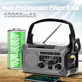10000mAh Emergency Radio,Multi-Function AM/FM/NOAA Weather Radio,Hand Crank,USB Cable 3 Charging Methods,SOS Alarm,Flashlight,Phone Charger,Compass,Reading Lamp(Silver Grey)