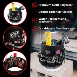 Nut Hugger Bucket Organizer Tool Bag Multi Tool Tote, Portable Rugged Canvas Carrier Caddy for Framer, Woodworker, Electrician, Mechanic, DIY, Construction Use