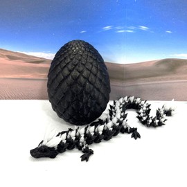 3D Printed Glow in The Dark Crystal Dragon with Egg, Black and White Crystal Dragon, Home Office Decor Executive Desk Toys, Fidget ADHD Toy for Autism/ADHD - GD004